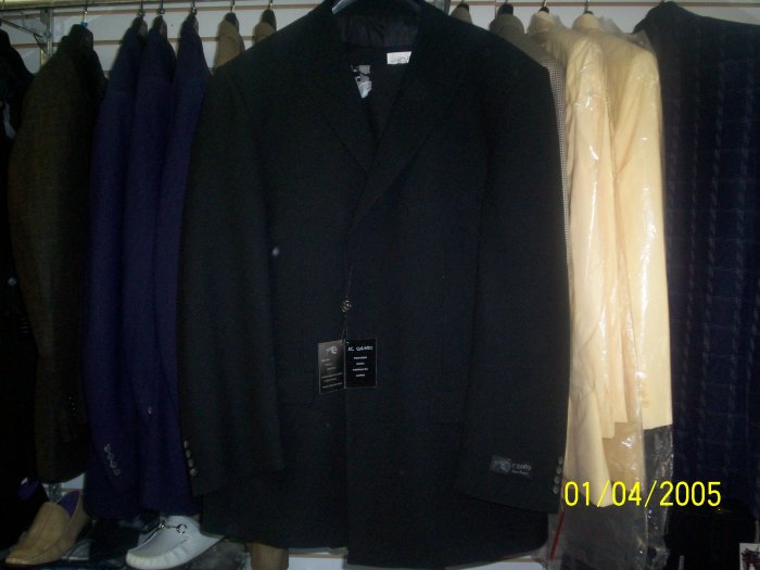 Black on black slanted stripe suit with vest