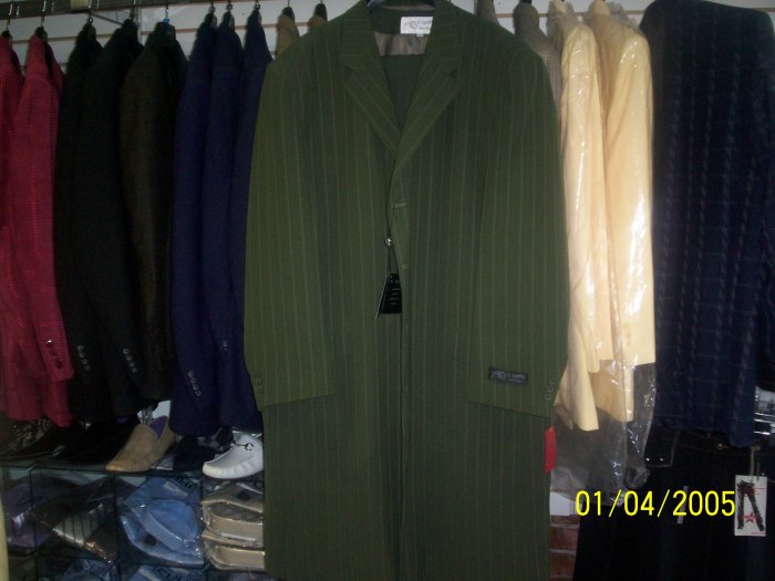 Olive Green Il Canto Suit 3 peice w/gold pinstripes