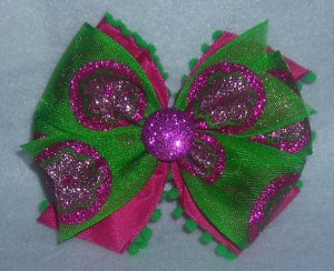 Fuschia and Green Fuzzy Bow