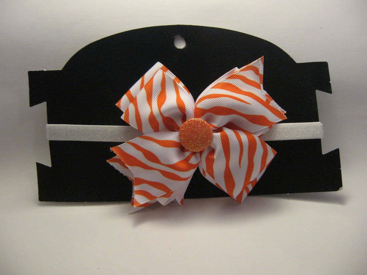 White and Orange Bow Sparkly Headband