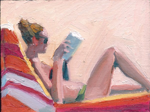 Beach Reader with Striped Towel