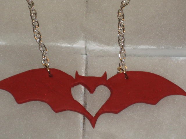 18" Red Glitter Bat Necklace