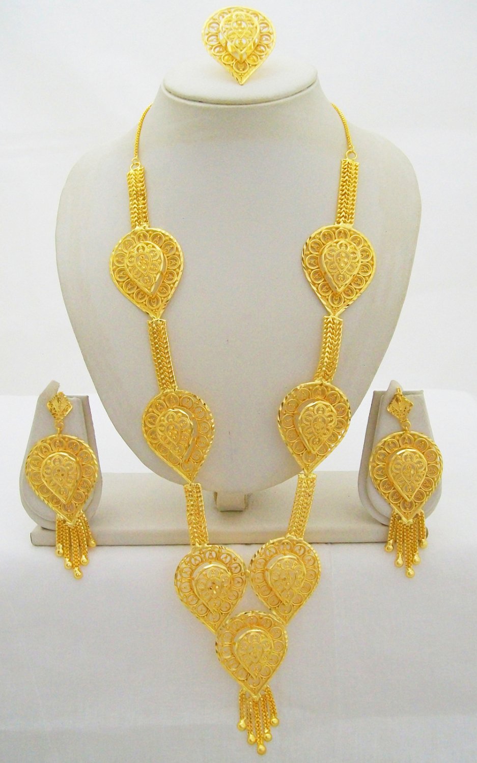 Indian Gold Plated Rani Haar Necklace Long Wedding Bridal Filigree Jewelry Set