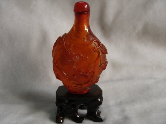 Stunning Vintage Amber Snuff bottle/dragon&pheonix