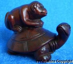 #1005 Japanese Carved Boxwood Netsuke Monkey & Tortoise