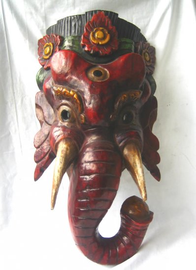 Old Tibetan Wood Red Lord Ganesha Mask Nepal