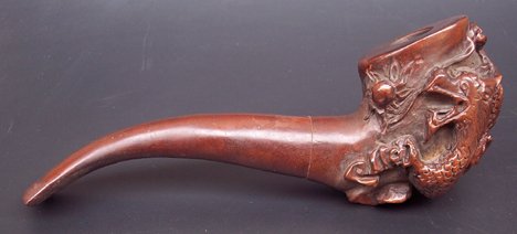Antique Chinese Carved Wooden Tobacco Pipe*Dragon Pearl