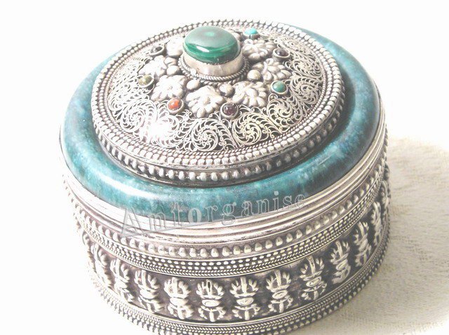 Antique Asian China Tibetan Style Silver Jewelry Box