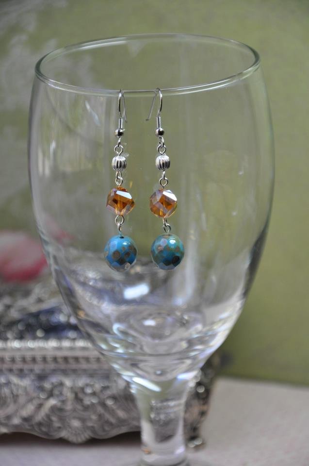 Blue Bead Gemstone w Sterling Silver Beads Earrings