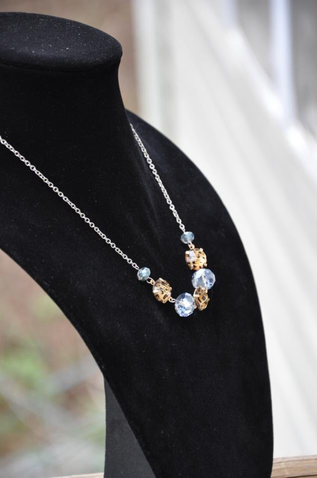 Animal Print Blue Bead Chain Necklace