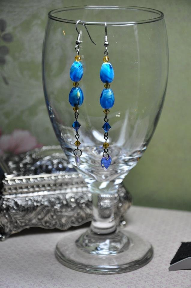 Blue and Gold Gemstone Drop Earrings