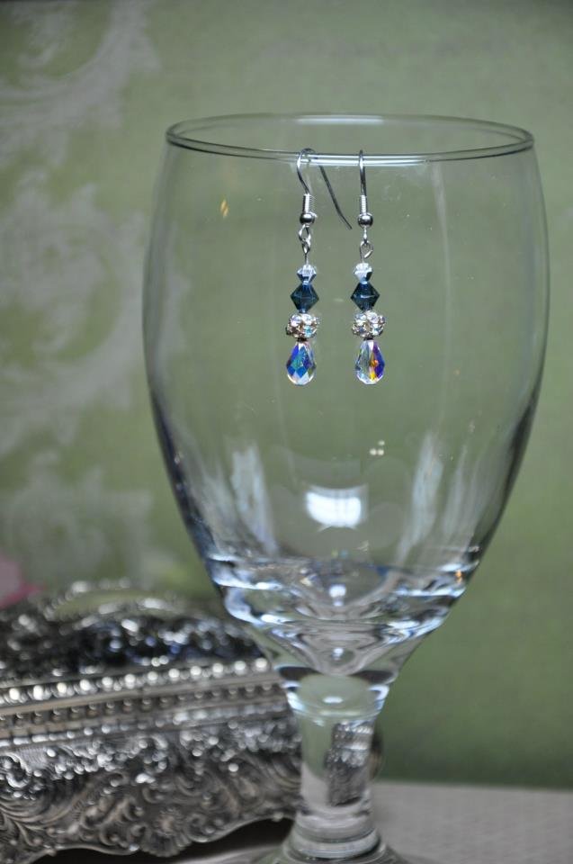 Navy Drop Rhinestone Earrings