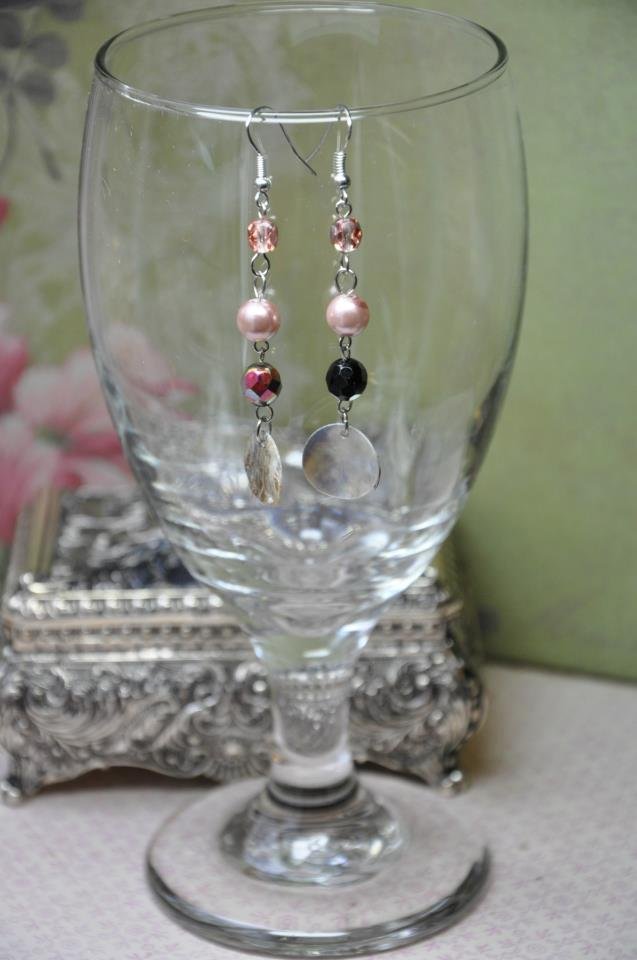 Faux Glass Pearl with Disc Bead Drop Earrings