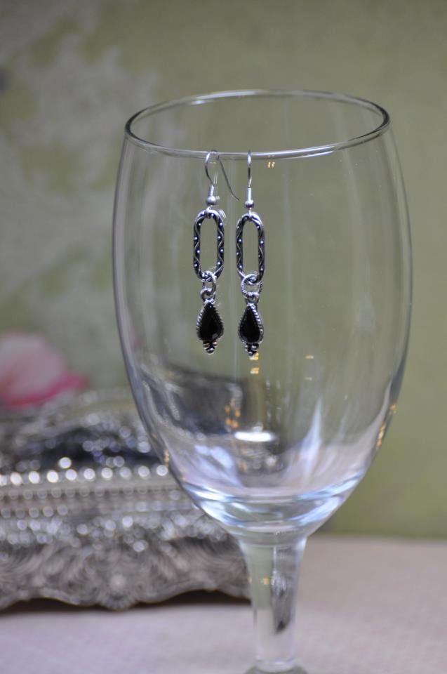 Black Charm Silver Hoop Earrings