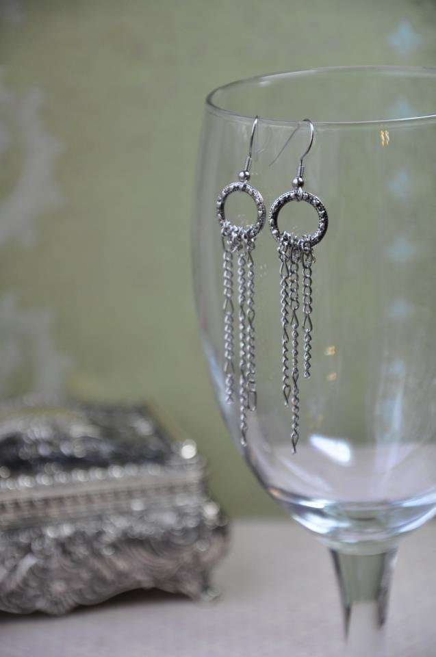 Silver Hoop Chain Dangle Earrings