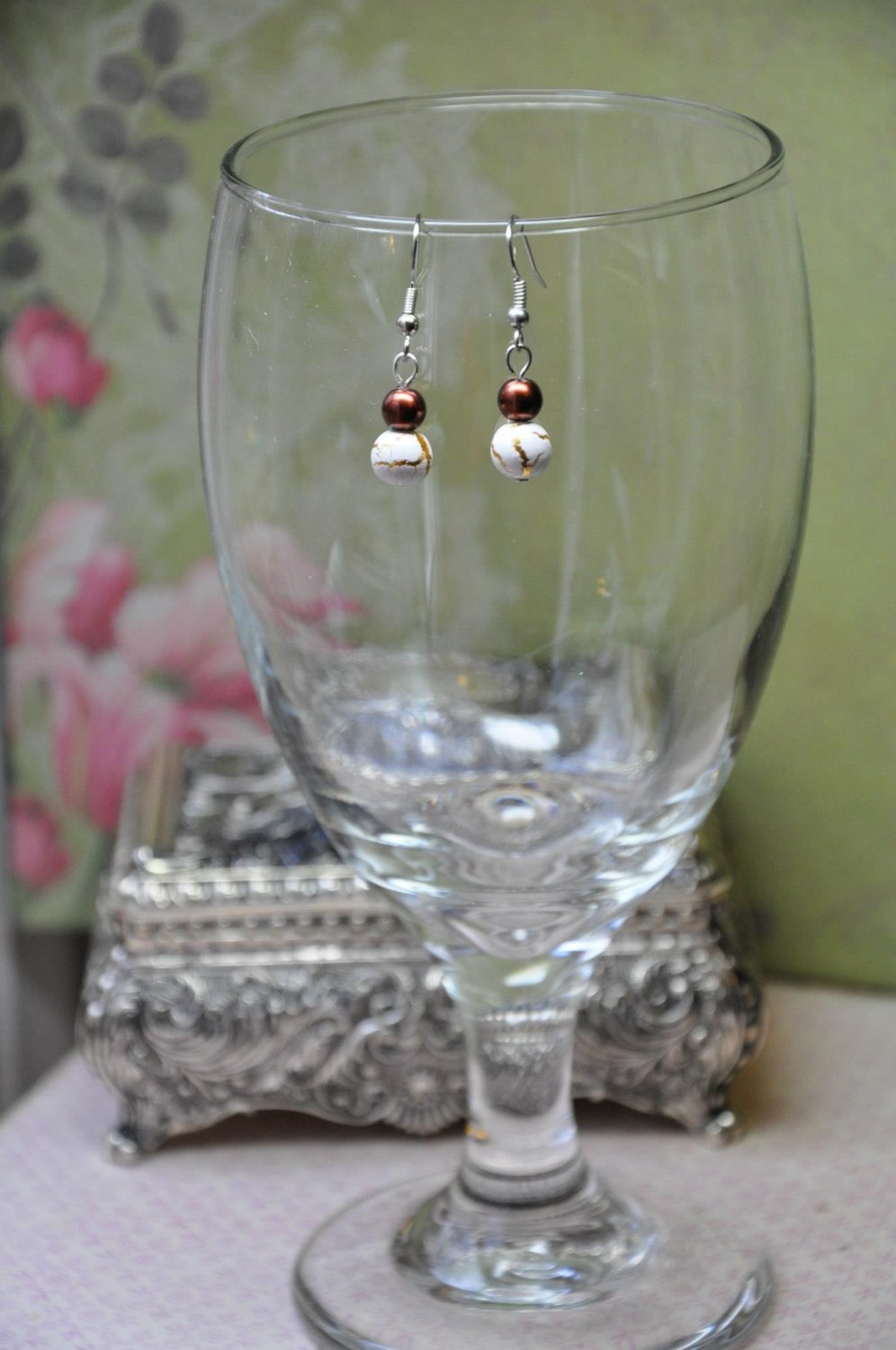 Brown Shimmer Drop Bead Earrings