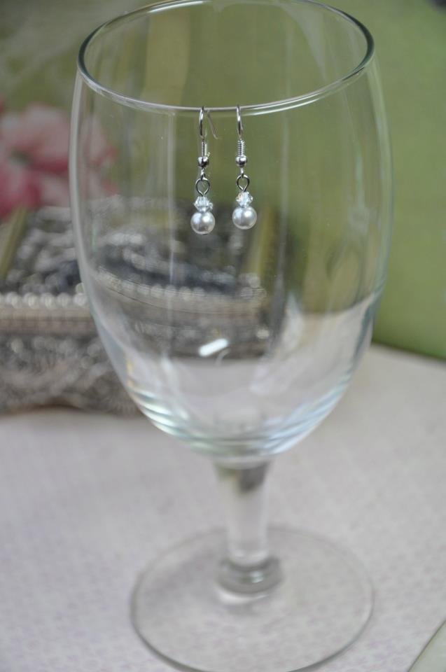 Silver Crystal Pearl Drop Earrings
