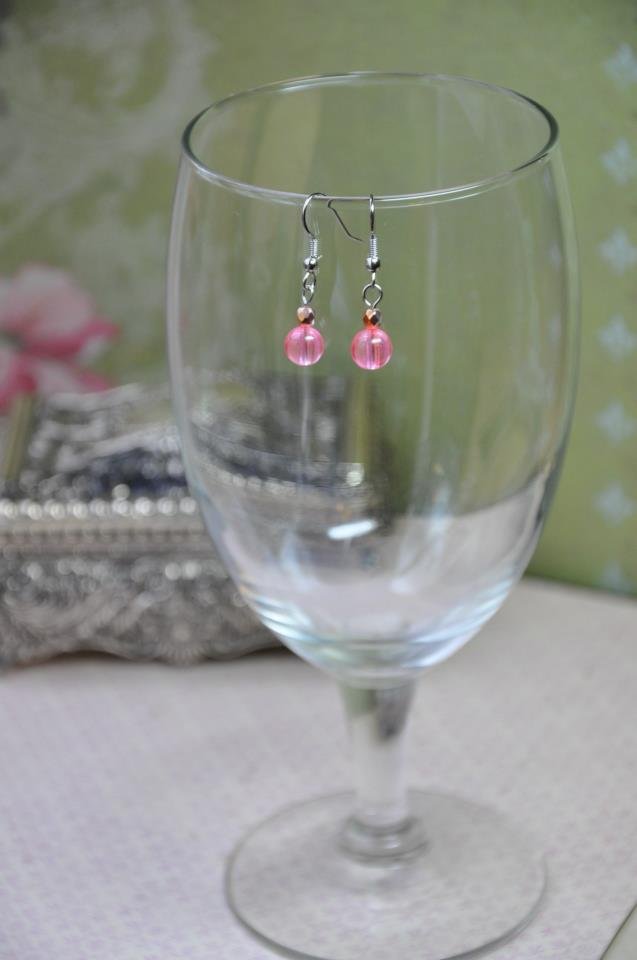 Simple Gold Bead Pink Dangle Earrings
