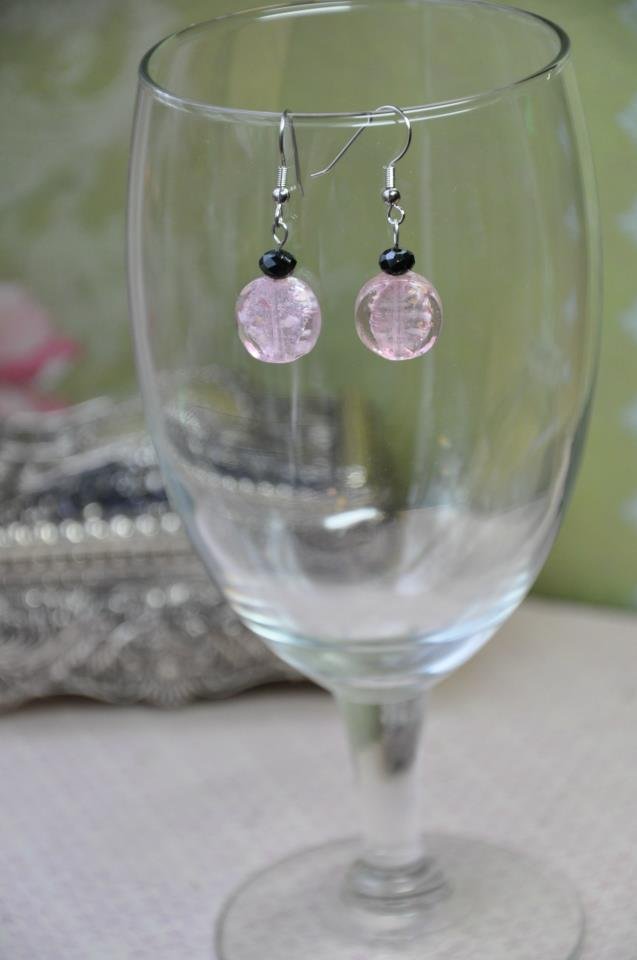Chic Pink Black Drop Bead Earrings