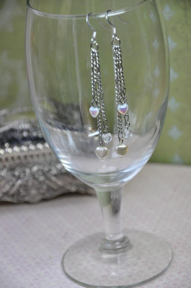 Heart Pearls on a Chain Drop Earrings