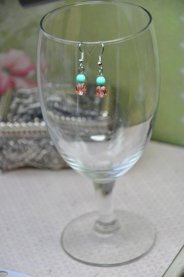 Sea Green Gold Bead Dangle Earrings