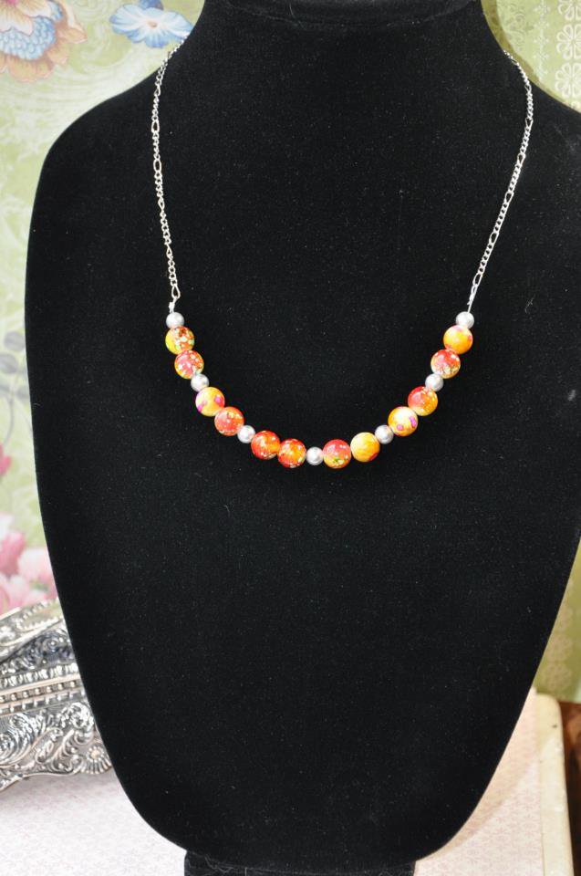 Red and Orange Pearl Chain Necklace