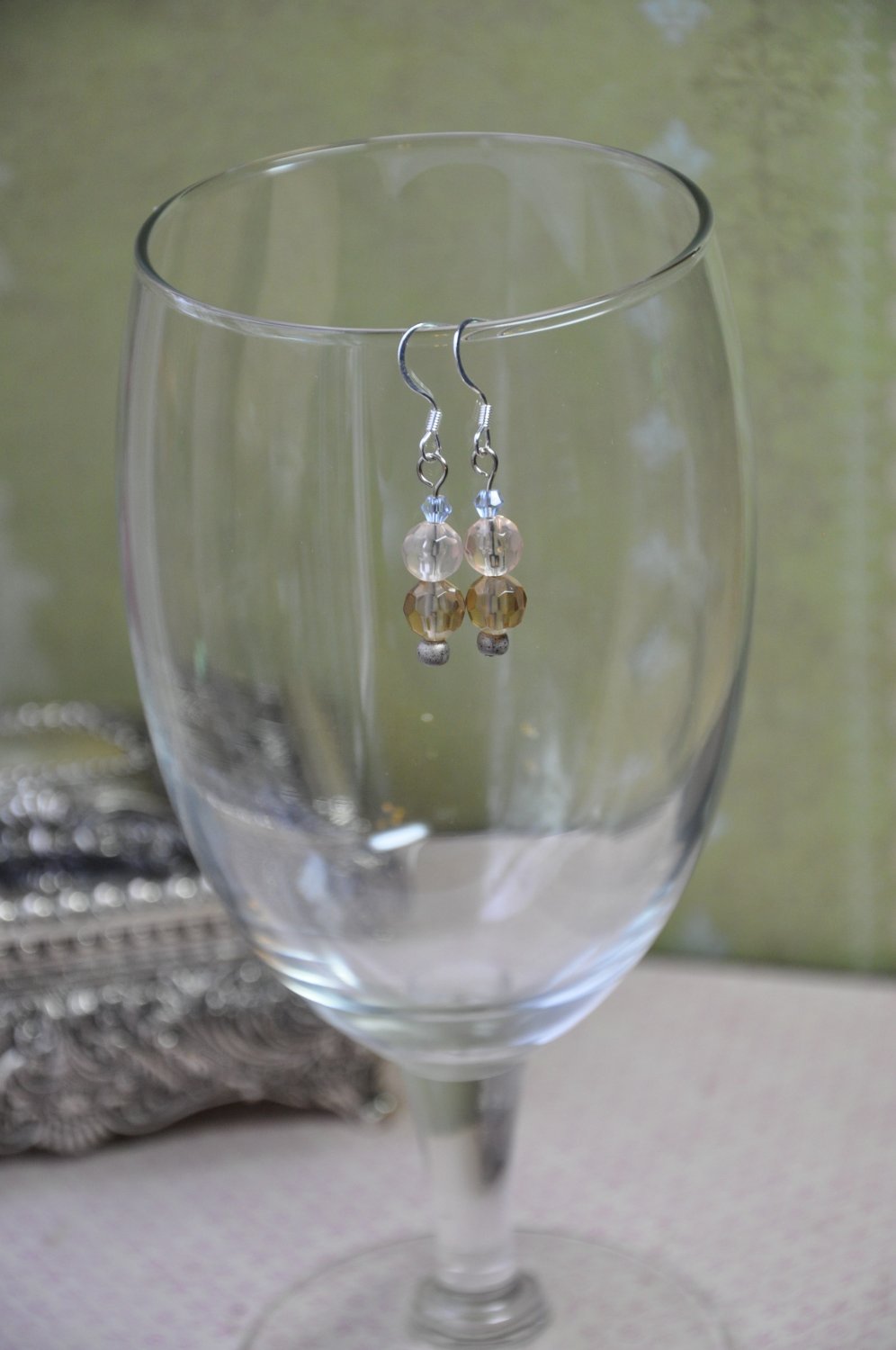 Tan Drop Purple Bead Earrings