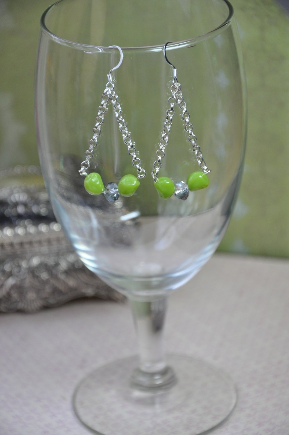 Denim Blue and Green Chain Earrings