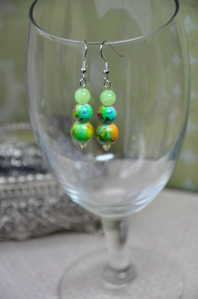 Green and Pink Drop Earrings