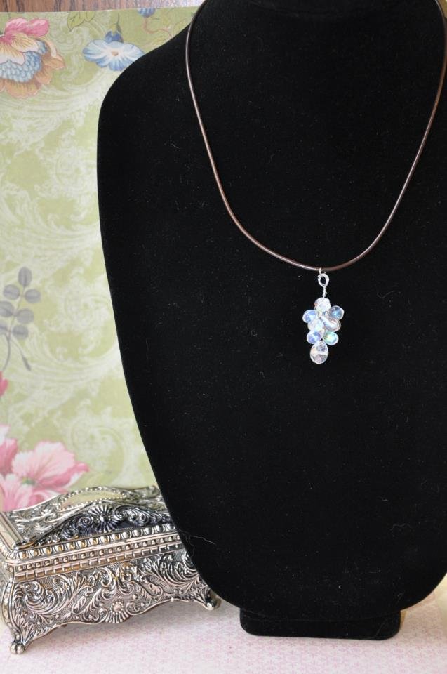 Twisted Teardrop Crystal Necklace on Leather Rope Handmade