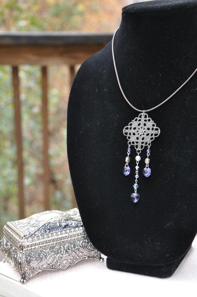 Swarovski Purple Pendant Heart Dangle Necklace