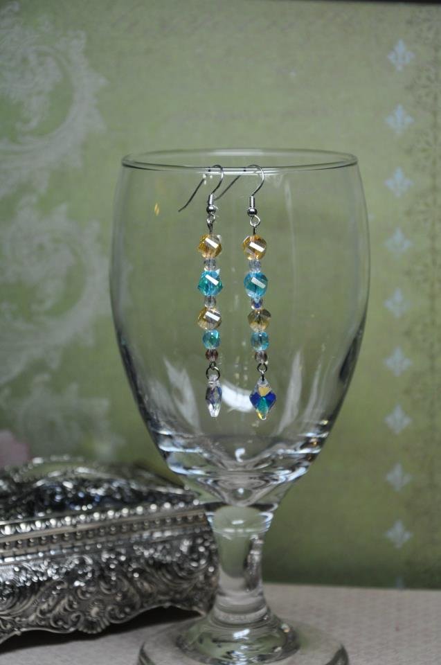 Aqua Blue Honey Glass Crystal Bead Drop Earrings