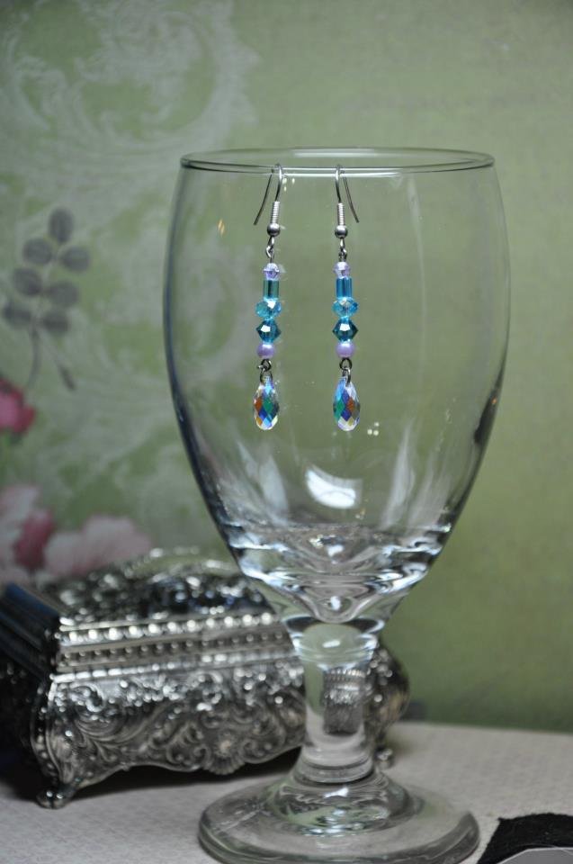 Soft Purple and Blue Crystal Swarovski Drop Bead Earrings