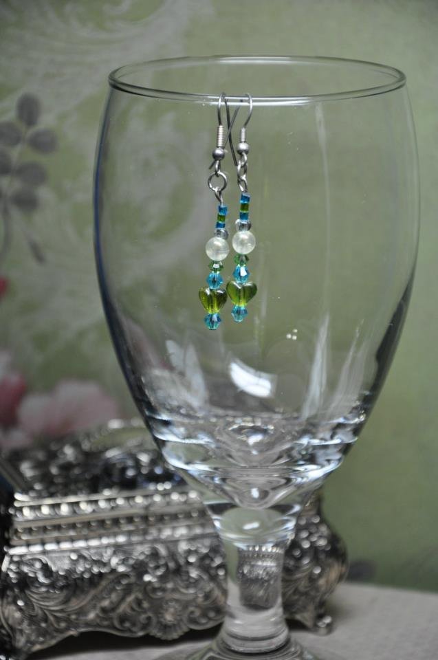 Green and Blue Heart Earrings