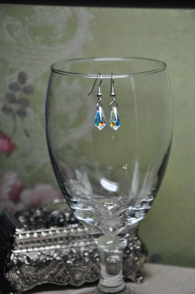 Clear Swarovski Crystal Tear Drop Bead Earrings
