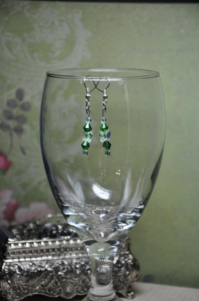 Unique Earrings Handmade w Green Swarovski Crystal Butterfly