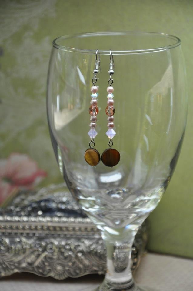 Gold and Rose Pearl Crystal Drop Earrings
