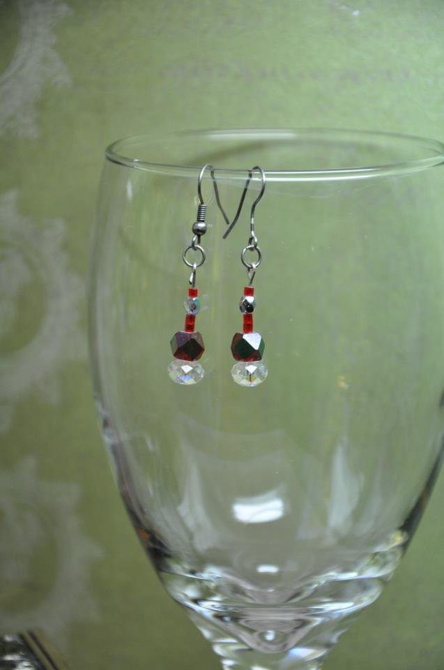 Unique Red Regal Crystal Drop Bead Earrings Handmade By Studio Artist