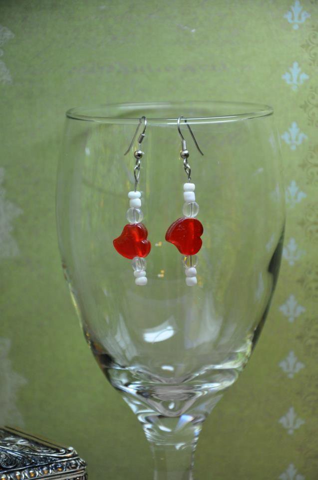 Unique Handmade Red Candy Heart Dangle Bead Earrings By Studio Artist