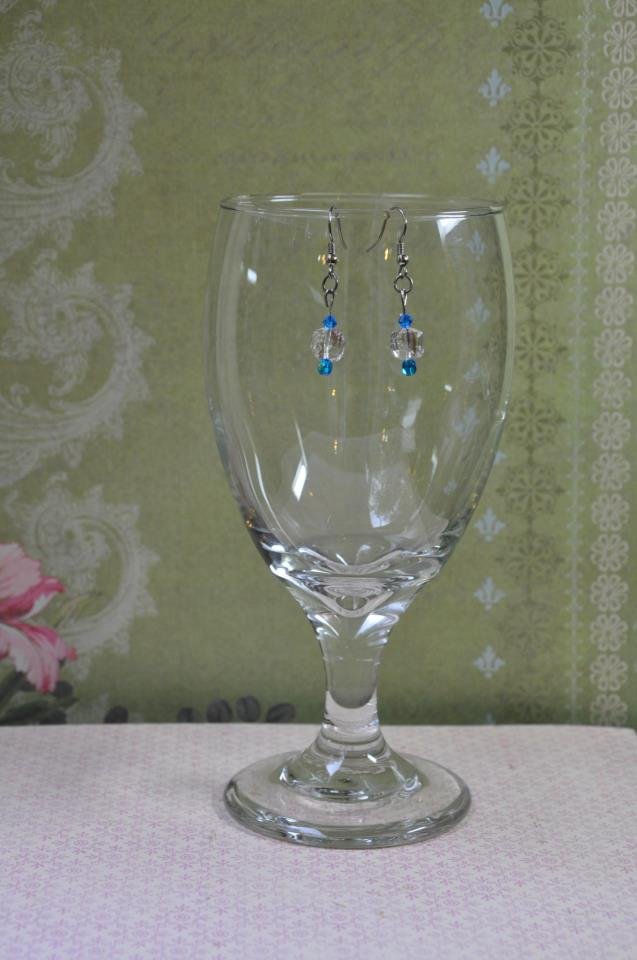 Crystal Swarovski Cube Earrings With Blue Czech Round Beads