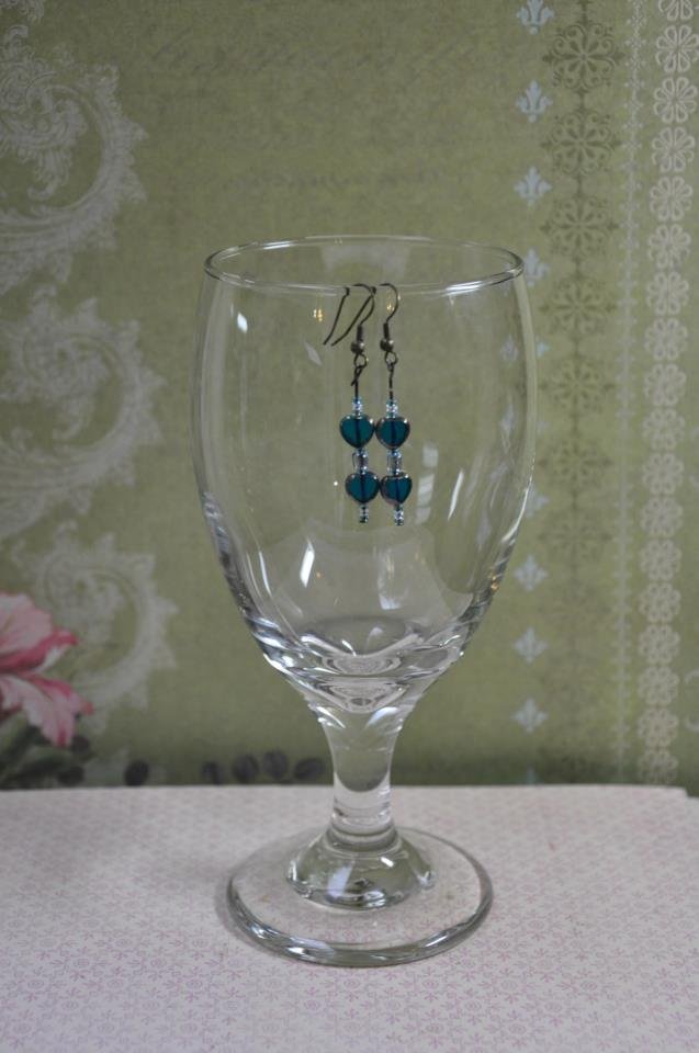 Blue Glass Double Heart Bead Earrings