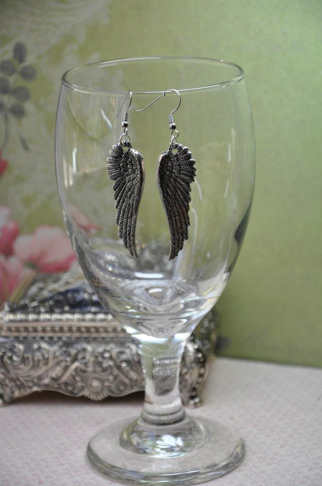 Silver Wing Charm Statement Earrings