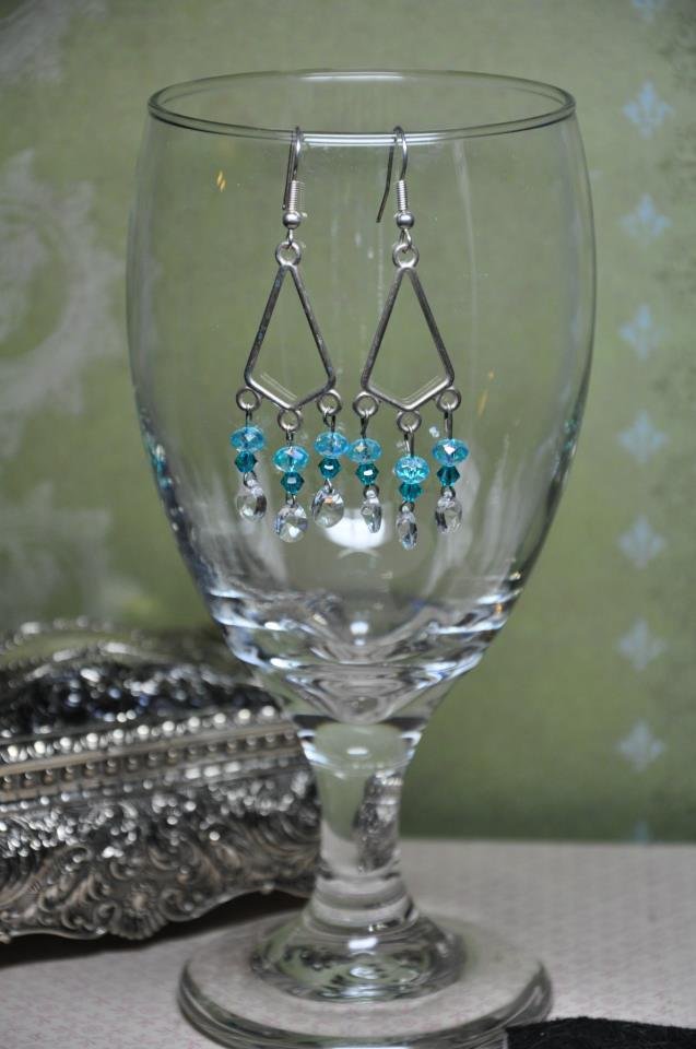 Teal Swarovski Crystal Blue Chandelier Earrings