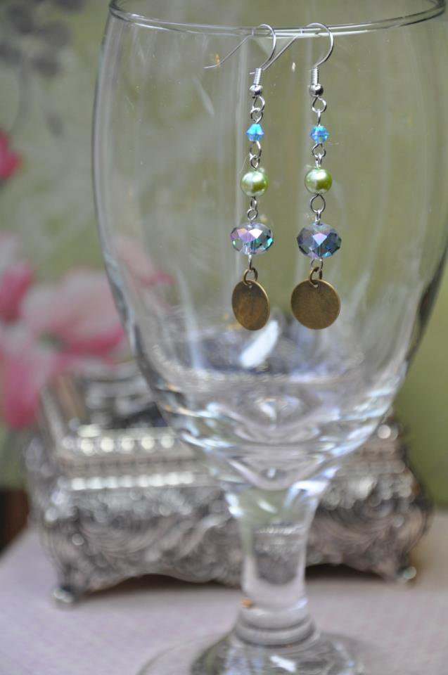 Green and Blue Crystal Drop Earrings