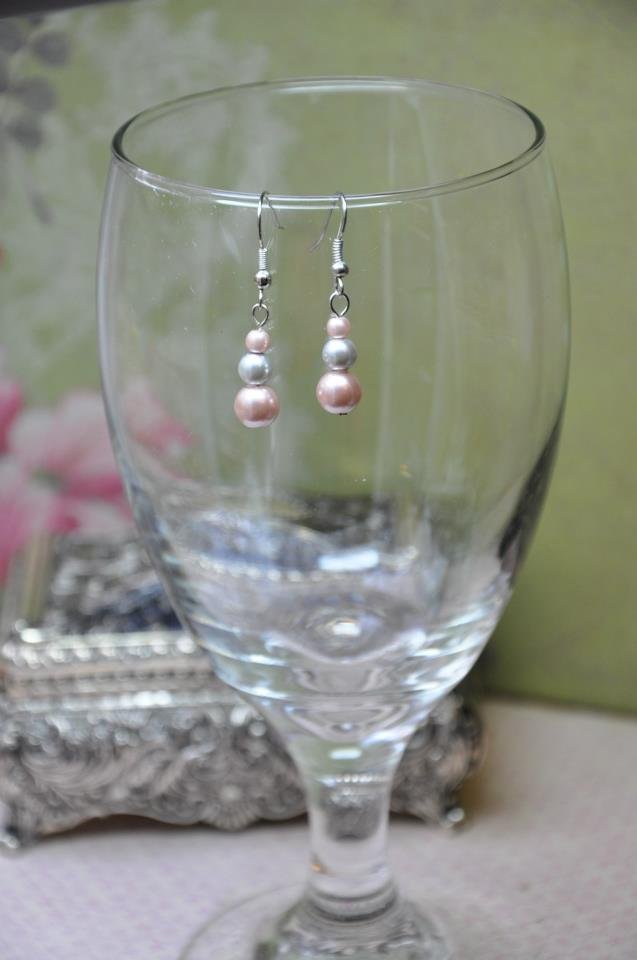 Silver Faux Glass Pearl Drop Bead Earrings