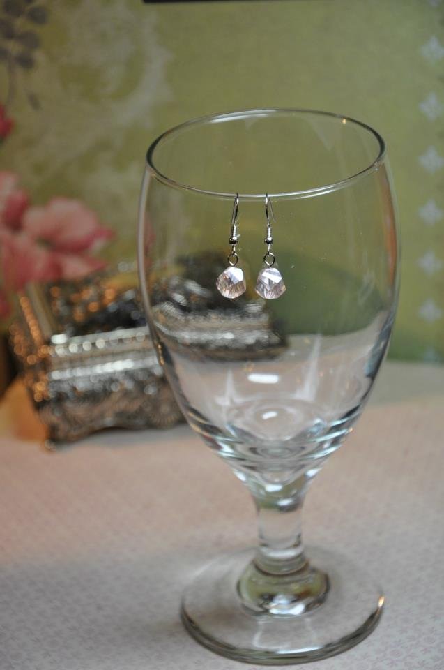 Pink Crystal Pearl Drop Bead Earrings Handmade