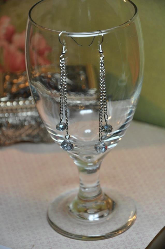 Unique Blue Rondelle Crystal Bead Drop Chain Earrings
