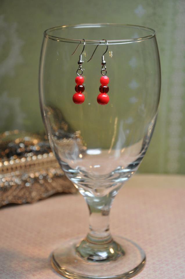 Red Drop Faux Glass Pearl Earrings