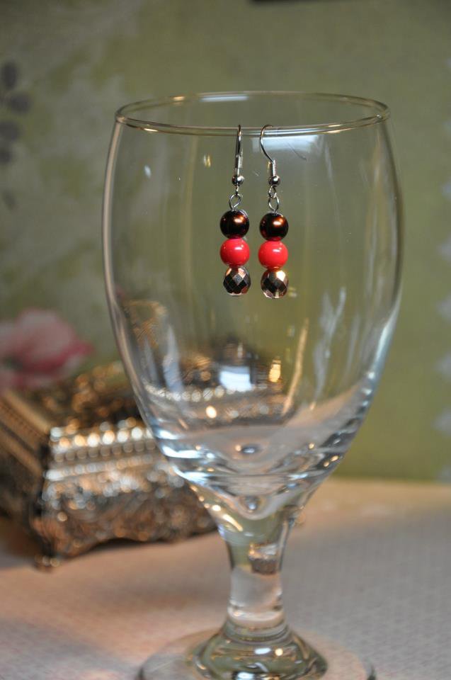 Shimmer Brown and Red Bead Drop Earrings