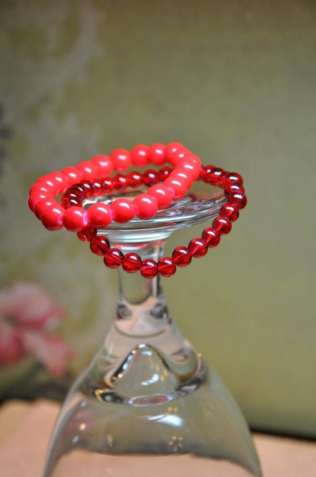 Red Stretchy Czech Glass Bead Bracelet Set of Two